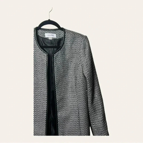 CALVIN KLEIN OPEN FRONT LONG JACKET SIZE 10 BLACK/WHITE/SILVER NWT - Picture 2 of 12